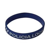 Pulsera Policía Local de Silicona - Color Azul con Letras Blancas, Bandera de España y Lema Prohibido Rendirse - Unisex, 63 mm de Diámetro Interno, 12 mm de Ancho, 21 cm de Contorno - 1 Unidad