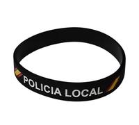 Pulsera Policía Local de Silicona - Color Negro con Letras Blancas, Bandera de España y Lema Servicio, Dignidad, Entrega y Lealtad - Unisex, 63 mm Diámetro, 12 mm Ancho, 21 cm Contorno - 1 Unidad