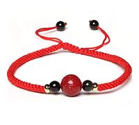 Pulsera Pulsera de la Suerte Pulsera de Cuentas de Transferencia de Cinabrio con Cuentas de Obsidiana Cuentas de ágata Roja Pulsera Tejida a Mano Amuleto de Estilo Retro for Atraer Dinero,Rojo,Cinabri