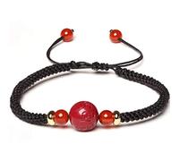 Pulsera Pulsera de la Suerte Pulsera de Cuentas de Transferencia de Cinabrio con Cuentas de Obsidiana Cuentas de ágata Roja Pulsera Tejida a Mano Amuleto de Estilo Retro for Atraer Dinero,Rojo,Cinabri