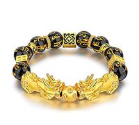 Pulsera,Pulsera de obsidiana Negra,Pulsera Grande Vintage Negra Obsidiana Negra Natural con Cuentas de Cristal espíritus malignos para Hombres