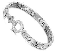Pulsera Rainso para mujer, pulsera magnética de acero de titanio, pulsera magnética elegante para mujer, alivio del dolor de la artritis, en caja de regalo negra (plata)