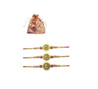 Pulsera Rakhi con diseño de Om y cuentas de varios colores hermosas y doradas - regalo de Raksha Bandhan Rakhi para tu hermano, pulsera de regalo para el amor, hermano hermana y padre - Juego de 3