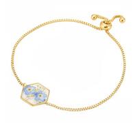 Pulsera real Forget-Me-Not, joyería de flores del estado de Alaska, cadena de caja ajustable dorada, recuerdo botánico prensado para mujer (dorado)
