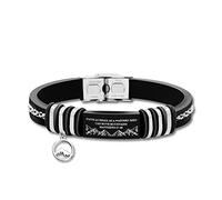 Pulsera religiosa de cuero negro para hombres y mujeres, pulsera cristiana de regalo grabada fe pequeña como una semilla de mostaza puede mover montañas Mateo 17:20, Resina, Sin gemas.