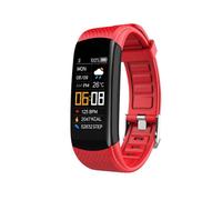 Pulsera (roja) con notificación de mensajes, recordatorio de sedentarismo y alertas meteorológicas.