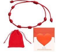 Pulsera Roja Contra el Mal de Ojo y Protección - Pack de 3: Pulsera, Bolsa Roja, Sobre y Carta Corazón - Para Mujer, Hombre, Amigas, Amistad, Parejas