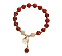 Pulsera roja de piedras preciosas con palabra fu, felicidad, pulsera para meditación, decoración de riqueza para la buena fortuna, juego de collar y pulsera para hombre, talla única, Cristal
