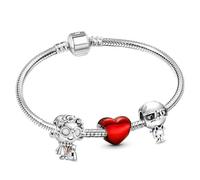 Pulsera romántica de color plateado con pulsera familiar feliz para hacer joyas de mujer, 19cm