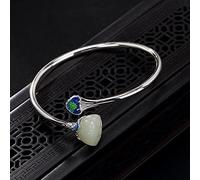 Pulsera s925 Natural hetian Jade Flor de Jade Mujer Pulsera Abierta Brazalete