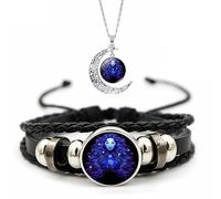 Pulsera Spirilet Manifestación del zodíaco, Pulsera espiritual con signos del zodíaco, Pulsera de cuero con tejido de 12 constelaciones ajustable multicapa y collar con colgante de luna for hombres, m