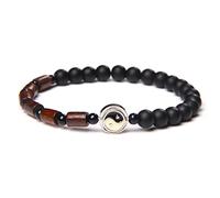 Pulsera Tai Chi Yin Yang de cuentas de madera de 6 mm de piedra natural, pulsera de equilibrio a juego, ónix mate, 23 cm