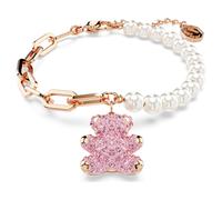 Pulsera Teddy, Perla de cristal, Oso, Rosa, Acabado en oro rosa de 18 quilates OS
