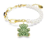 Pulsera Teddy, Perla de cristal, Oso, Verde, Acabado en oro de 18 quilates OS