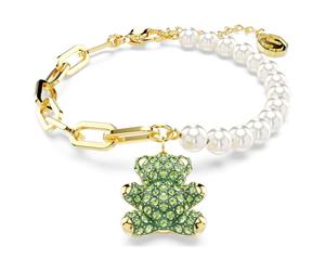 Pulsera Teddy, Perla de cristal, Oso, Verde, Acabado en oro de 18 quilates OS