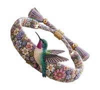 Pulsera tejida de pájaro, joyería de muñeca bordada floral, hecha a mano, estilo bohemio, pulsera con dije de pájaro para mujer, accesorio elegante para , eventos, viajes, compras y uso diario