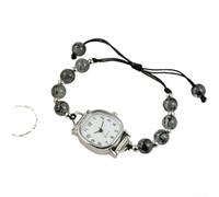 Pulsera tejida para mujer, con cuentas de camelia, 21 cm, cara blanca cuadrada