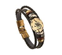 Pulsera tejida vintage con 12 constelaciones, piel, piel de vacuno, diseño único, a la moda, Cuero, No es una piedra preciosa