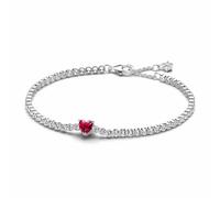 Pandora Timeless Pulsera de tenis con corazón de plata de ley con cristales rojos y circonitas cúbicas transparentes, 20