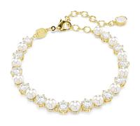Pulsera Tennis Matrix, Perla de cristal, Talla redonda, Blanca, Acabado en oro de 18 quilates OS