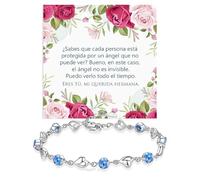 Pulsera Tennis Querida Hermana Plata de Ley 925 con Piedras blancas de Circonia Cumpleaños Ideas Regalos para ella Regalo Navidad - Estuche con DEDICATORIA incluido (Pulsera Hermana Piedras azules)