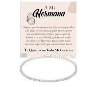 Pulsera Tennis Querida Hermana Plata de Ley 925 con Piedras blancas de Circonia Cumpleaños Ideas Regalos para ella Regalo Navidad - Estuche con DEDICATORIA incluido (Pulsera Hermana tennis 1)