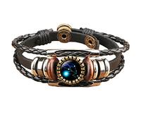 Pulsera trenzada de constelación del zodiaco, cuerda tejida a mano, ajustable, estilo retro, para mujer, hombre, niña, adolescente, amistad, muñeca, regalo de cumpleaños, Metal Cuerda, Aleación.,
