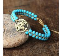 Pulsera trenzada de cuentas de piedra azul de 6 mm, pulsera de cuero bohemia, pulsera para mujer, hombre, joyería hecha a mano, árbol turquesa azul