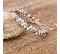 Pulsera trenzada de cuentas de piedra azul de 6 mm, pulsera trenzada de cuero Bohemia Strand Charm Wrap Bracelet Mujeres Hombres Joyería hecha a mano, Shoushan Beads