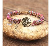 Pulsera trenzada de cuentas de piedra azul de 6 mm, pulsera trenzada de cuero Bohemia Strand Charm Wrap Bracelet Mujeres Hombres Joyería hecha a mano, A132red