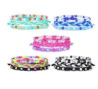 Pulsera trenzada de cuerda de la amistad bohemia, 15 piezas, ajustable, hecha a mano, multicapa, cordón de muñeca colorido, para mujeres, hombres, niños, rosa, azul, morado, negro, colorido