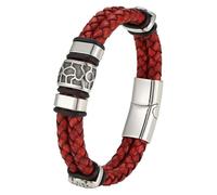 Pulsera Trenzada De Cuero Genuino Para Hombre, Pulsera Con Patrón Geométrico Vintage, Brazalete De Cuero Punk Rock, Joyería Informal Para Hombres Y Mujeres En El Día De San Valentín, Rojo, 22 C