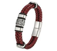 Pulsera Trenzada De Cuero Genuino Para Hombre, Pulsera Con Patrón Geométrico Vintage, Brazalete De Cuero Punk Rock, Joyería Informal Para Hombres Y Mujeres En El Día De San Valentín, Rojo Oscur