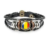 Pulsera Trenzada De La Bandera De Rumania - Pulsera Punk Con Botón Ajustable Hombres Mujeres Novedad Brazalete Tejido De Cuero, Dije Insignia Patriótica Joyería Accesorios De Pareja Clásicos Rega