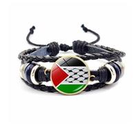 Pulsera trenzada de múltiples capas con la bandera de los países árabes y la bandera de Palestina para hombres y mujeres, pulsera de cuero, para viajes, obras de arte únicas, talla única, como se