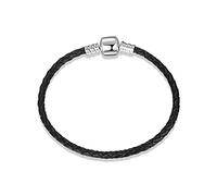Pulsera trenzada de piel sintética de plata de ley 925 con cierre redondo, compatible con Pandora, joyería para niñas y mujeres, Todos