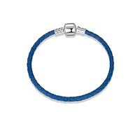 Pulsera trenzada de piel sintética de plata de ley 925 con cierre redondo, compatible con Pandora, joyería para niñas y mujeres, Cuero sintético Plata esterlina Zirconia cúbica Plata Diamante