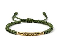 Pulsera trenzada de tubo largo de color dorado, con hilo rojo y negro, hecha a mano, ajustable, para hombres y mujeres, regalo de oración, color verde militar