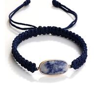 Pulsera trenzada para hombre, cuerda azul marino, hecha a mano, piedra arenisca azul, pulsera con colgante y brazaletes para yoga, estilo 3