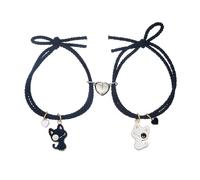 Pulsera trenzada personalizada para parejas, con bonito dije de gato, hecha a mano, cuerda trenzada ajustable, pulsera de promesa a juego, pulsera de amistad, regalo para él y ella, 7, Zinc, No es una