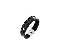 Pulsera triple LEGADO personalizada una pulsera acero inoxidable o pulsera pareja de cuero PU para hombre, (Black, 215)