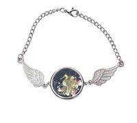 Pulsera Ukiyo-e con diseño de flores japonesas con alas de ángel, medium, Metal