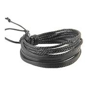 Pulsera unisex de cuero multicapa tejida a mano, cadena de cuerda encerada para hombres y mujeres, decoración negra