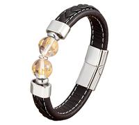 Pulsera Unisex De Cuero Trenzado Negro Para Hombre Con Cuentas De Piedra Natural. Elegante Brazalete Con Cierre Magnético. Estilo Punk Vintage. Ideal Como Regalo Para Hombres Y Mujeres. Color Blanc
