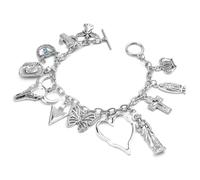 Pulsera vaquera occidental para mujer, pulseras de plata con dije de vaquero, brazalete de cadena de eslabones occidentales con la Virgen María, ángel, sombrero, corazón, cabeza de toro, mariposa