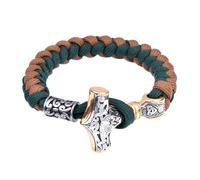 Pulsera Vikinga Acero Inoxidable Mjolnir Paracord Para Hombre -Pulsera Cuentas Trenzadas Con Martillo Thor Y Nudo Celta Vintage Nórdico -Pulsera de Moda Punk Medieval Joyería Pirata(Gold_19CM)