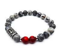 Pulsera vikinga con runa Futhark de piedras preciosas (18/21 cm, para mujer/hombre) en caja de regalo | Protección, suerte, energía, 18 cm Innenumfang