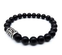 Pulsera vikinga Futhark Rune con piedra preciosa (18/21 cm, mujer/hombre) en paquete regalo | Protección energía de la suerte, 18 cm, Piedra