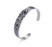 Pulsera vikinga nórdica para hombre, pulsera de nudo celta, brazalete de acero inoxidable, runa nórdica, celta, pagano, amuleto, talismán, joyería de regalo para hombres y mujeres, 6.49 inches, Acero