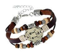 Pulsera Vintage Con El Signo Del Zodíaco De Las 12 Constelaciones Para Hombre Y Mujer, Con Monedas Redondas Y Cuentas De Madera, Tejida A Mano, Con El Signo Del Zodíaco, Ajustable, Tamaño Libra,